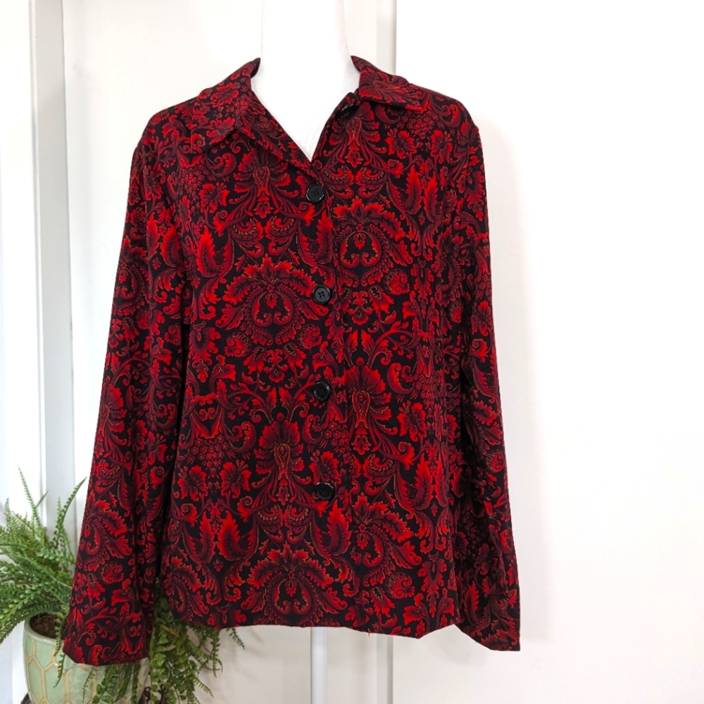 Briggs New York Black & Red Floral Blazer L
